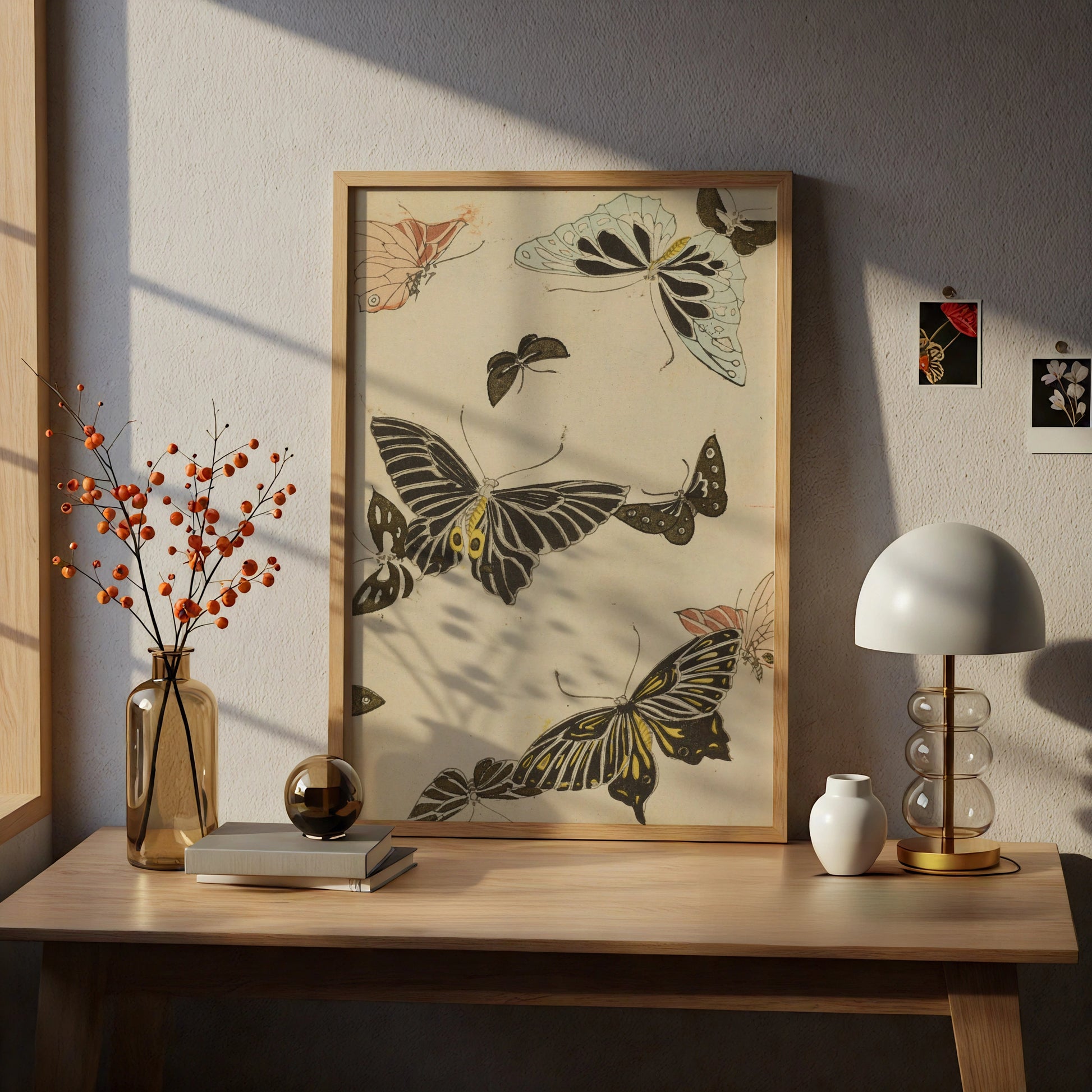 Japanese Butterfly Woodblock Wall Art, Vintage Bijutsukai 1901 Japandi Poster Print – A4 print