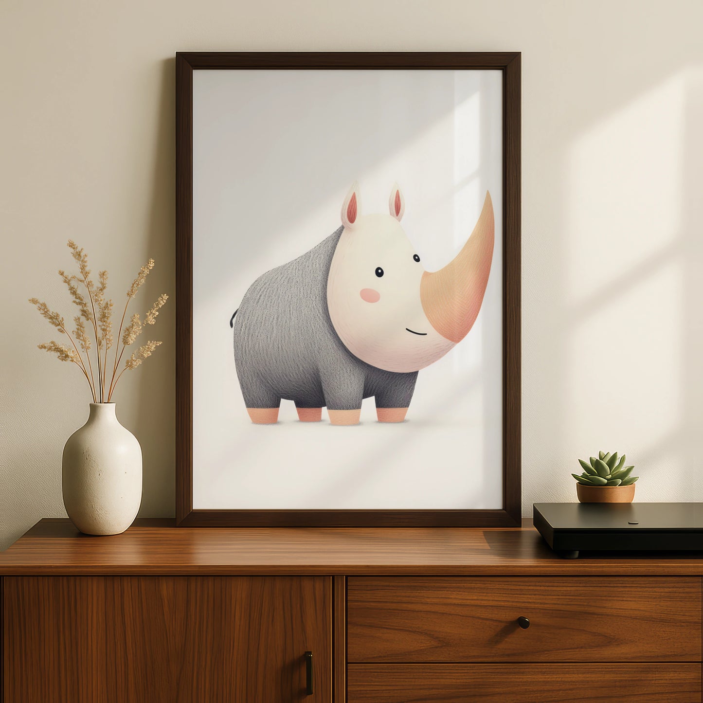 Cute Rhino Nursery Wall Art, Safari Animal Print, Baby Room Poster, Kids Decor
