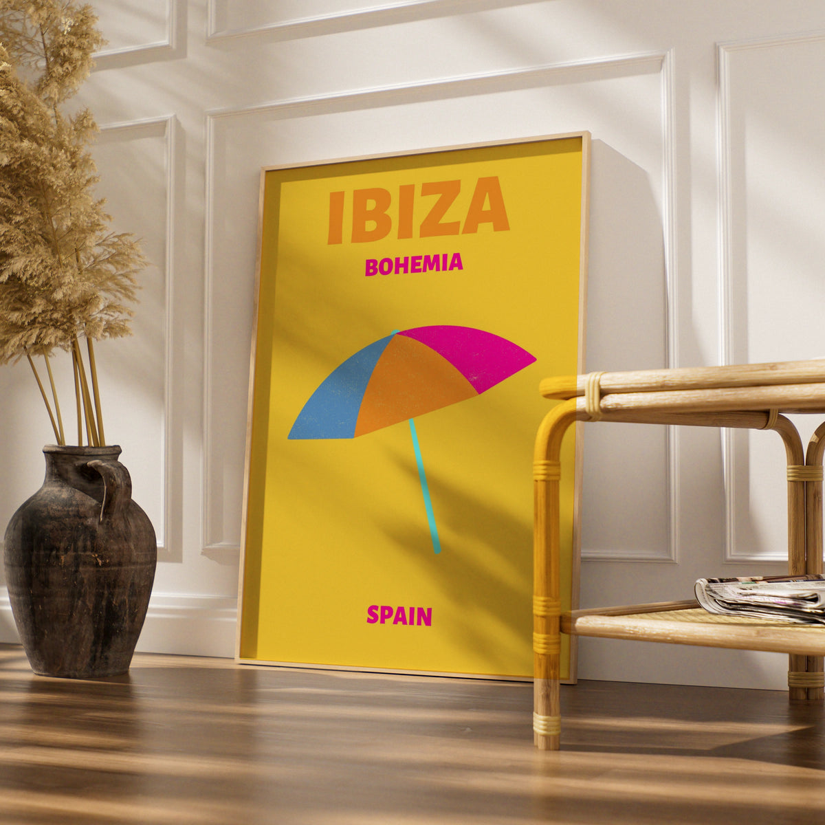 Ibiza Travel Poster, Spain Beach Wall Art, Retro Holiday Print, Colourful Summer Decor