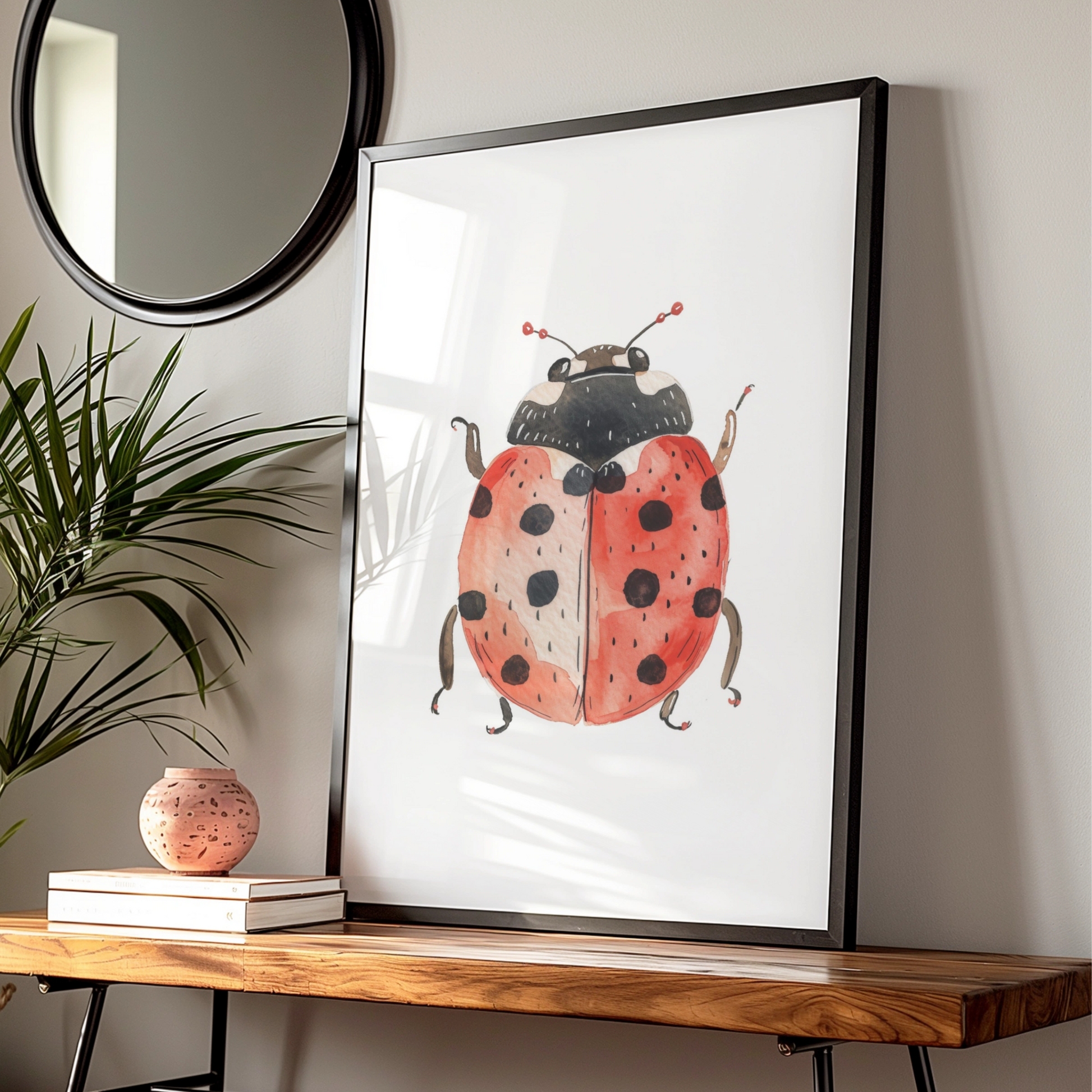 Ladybird Nursery Wall Art, Watercolour Ladybug Poster, Red Kids Room Print