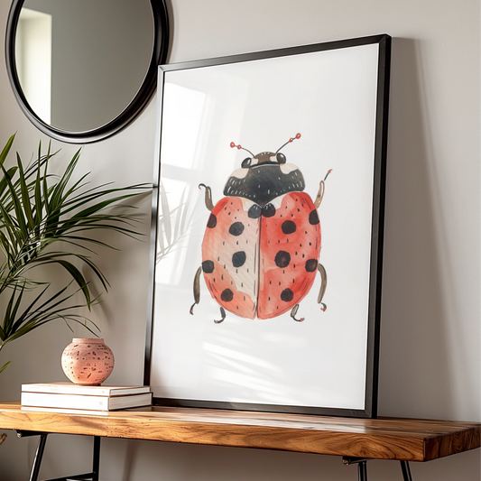 Ladybird Nursery Wall Art, Watercolour Ladybug Poster, Red Kids Room Print