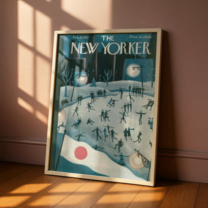 The New Yorker February 1927 Cover Poster, Vintage Ice Skating Winter Wall Art Print