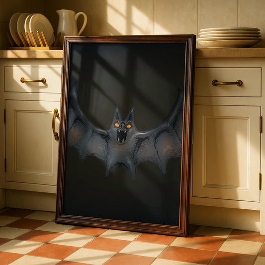 Halloween Bat Wall Art, Spooky Dark Gothic Poster, Creepy Bat Print, Horror Home Decor