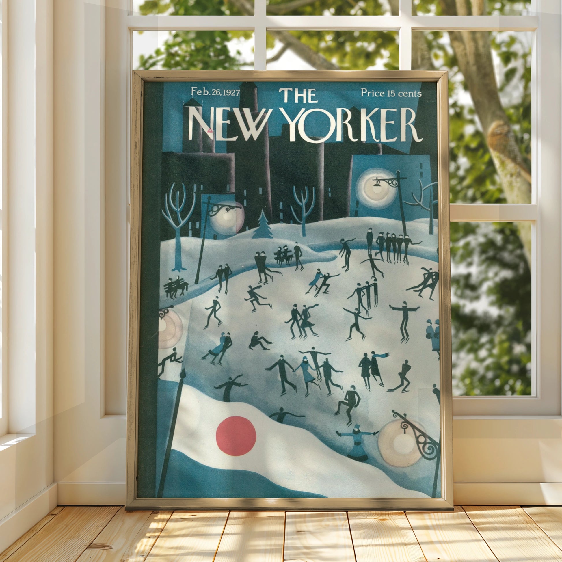 The New Yorker February 1927 Cover Poster, Vintage Ice Skating Winter Wall Art Print