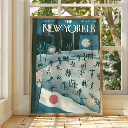The New Yorker February 1927 Cover Poster, Vintage Ice Skating Winter Wall Art Print