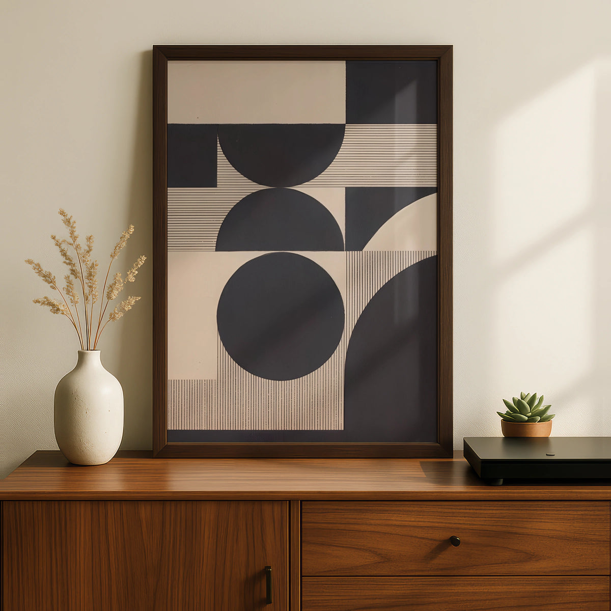 Geometric Circle Abstract Print, Monochrome Wall Art, Modern Bauhaus Poster, Neutral Minimalist