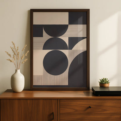 Geometric Circle Abstract Print, Monochrome Wall Art, Modern Bauhaus Poster, Neutral Minimalist