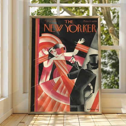 The New Yorker 1926 Art Deco Cover Poster, Vintage Flapper Dancing Print, Red