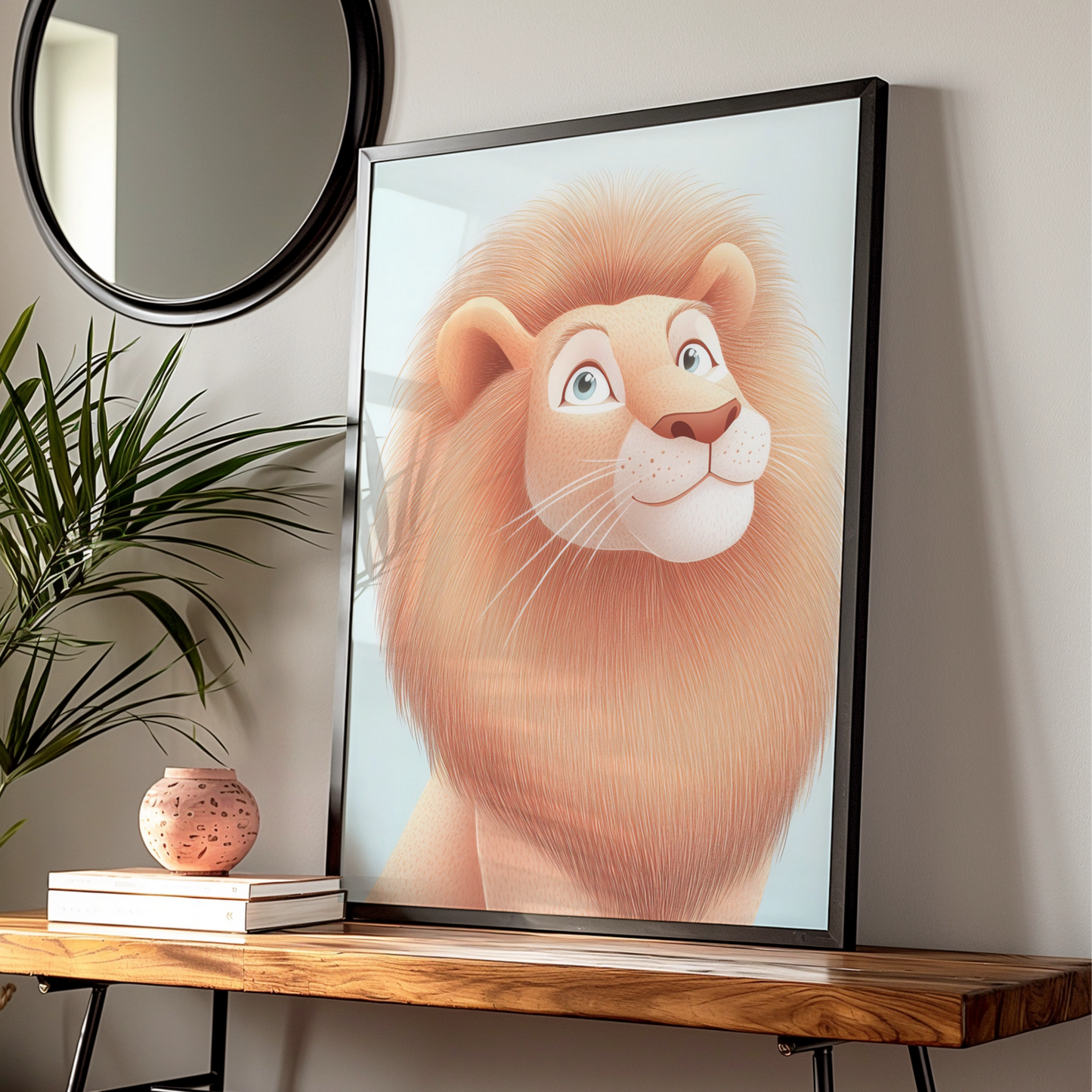 Lion Nursery Wall Art, Cute Lion Print, Kids Room Poster, Baby Animal Decor, Blue