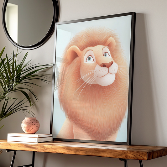 Lion Nursery Wall Art, Cute Lion Print, Kids Room Poster, Baby Animal Decor, Blue