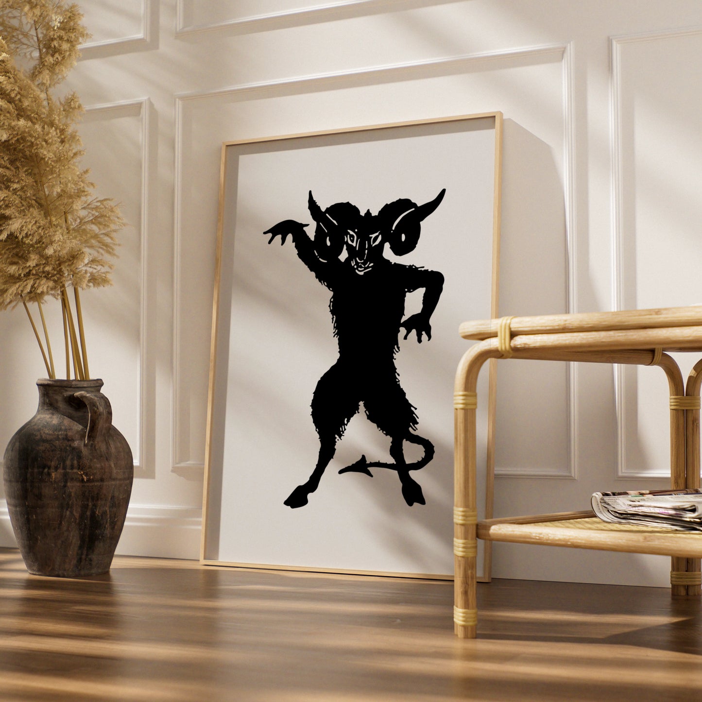 Halloween Devil Demon Poster, Dark Gothic Wall Art, Krampus Black Silhouette Print