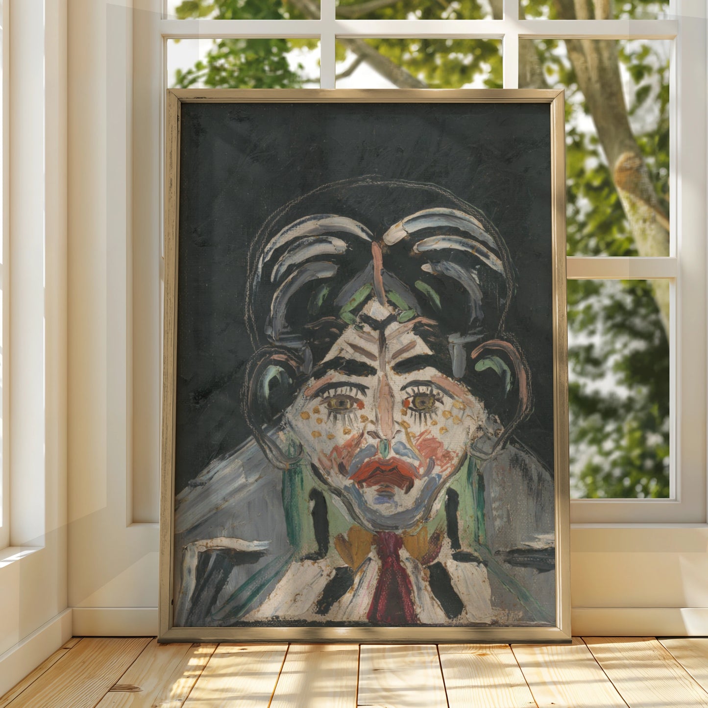 Halloween Expressionist Face Poster, Dark Spooky Portrait Wall Art, Creepy Figure Print