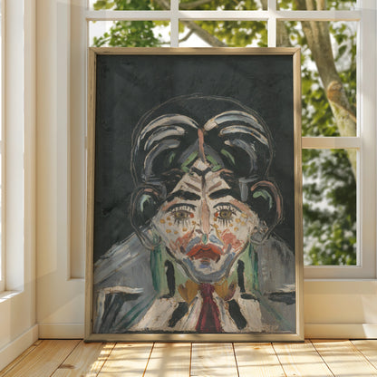 Halloween Expressionist Face Poster, Dark Spooky Portrait Wall Art, Creepy Figure Print
