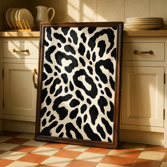Leopard Print Wall Art, Monochrome Animal Pattern Poster, Black White Gallery Print