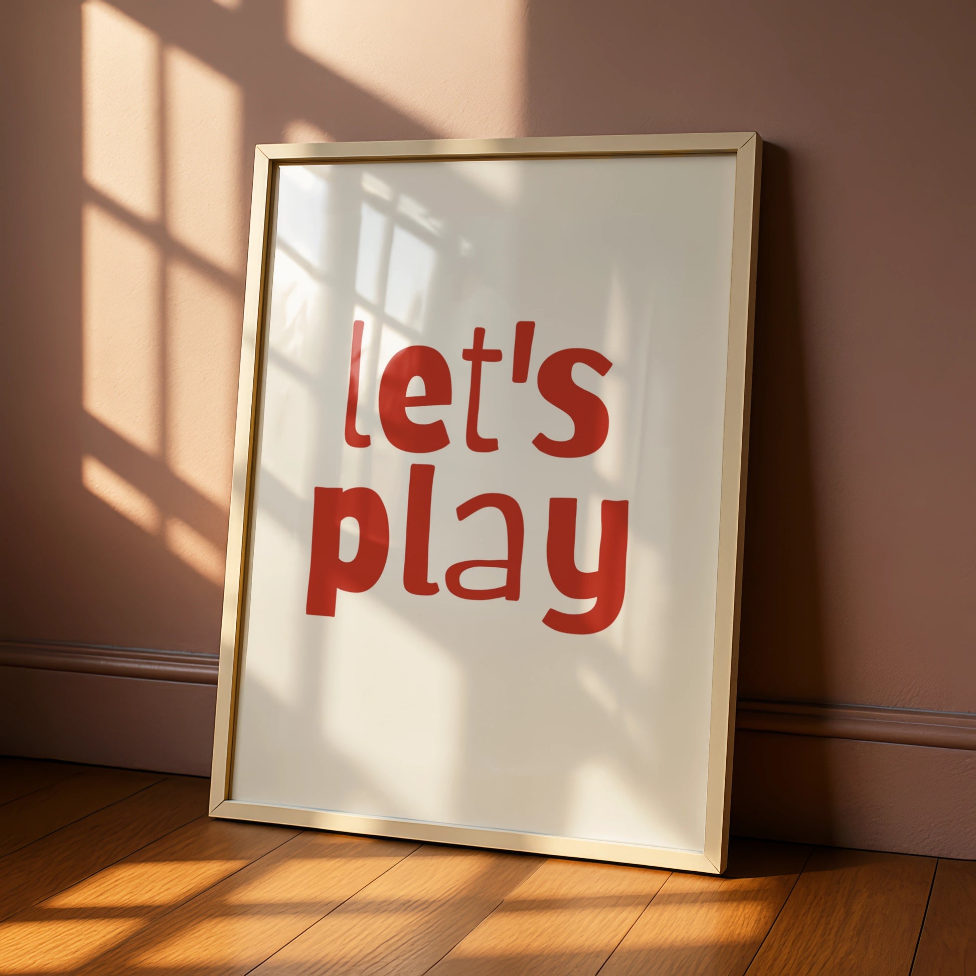 Let's Play Nursery Wall Art, Kids Room Poster, Red Playroom Print, Toddler Decor