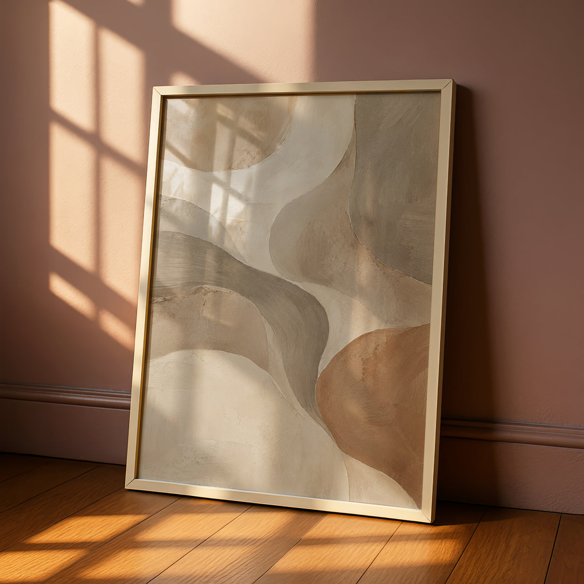 Abstract Neutral Tones Australian Wall Art, Earthy Beige Curves, Modern Landscape Print