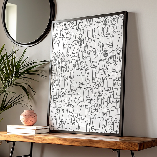 Abstract Faces Line Art, Monochrome Wall Art, Modern Black and White Poster, Gallery Wall Print