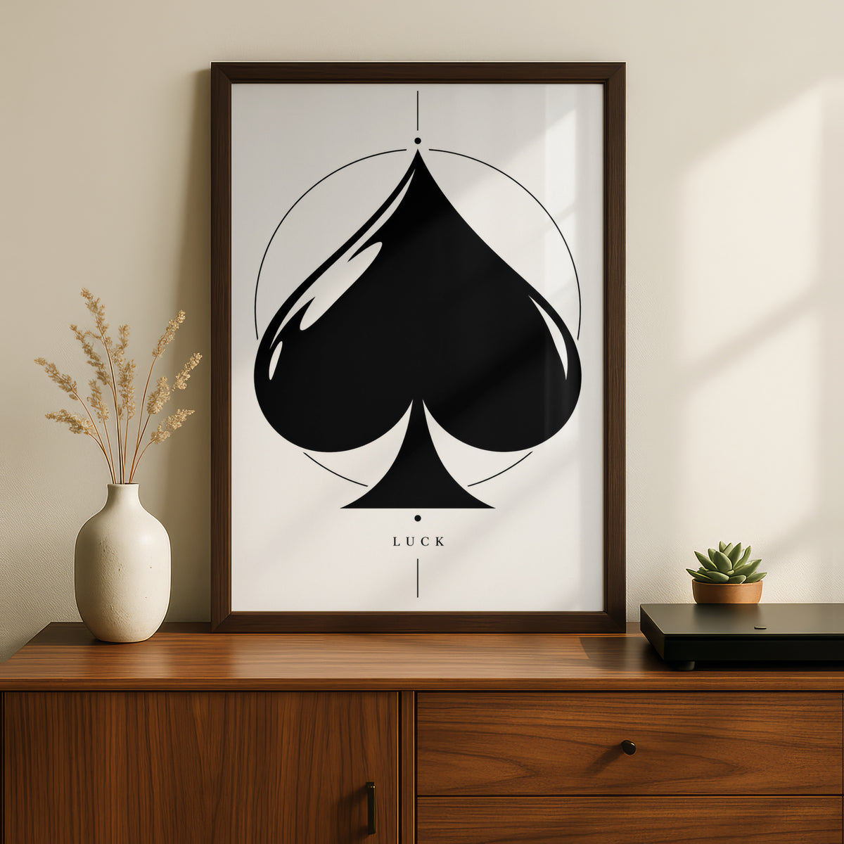 Ace of Spades Luck Print, Monochrome Wall Art, Black and White Minimalist Poster