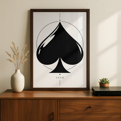 Ace of Spades Luck Print, Monochrome Wall Art, Black and White Minimalist Poster