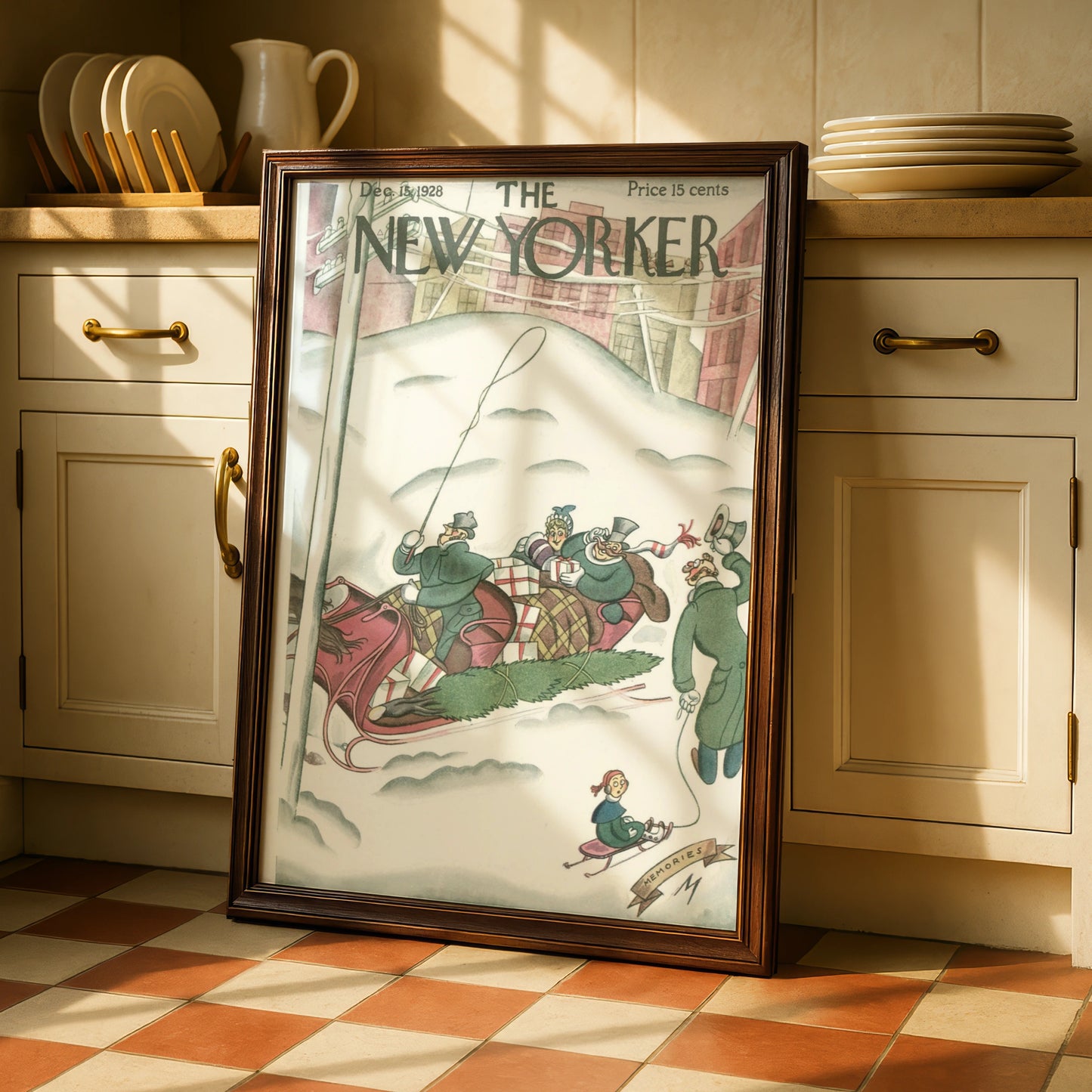 The New Yorker Christmas 1928 Cover Poster, Vintage Winter Sleigh Holiday Wall Art