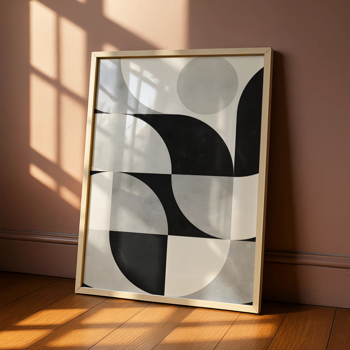 Geometric Monochrome Abstract Poster, Black and White Modern Wall Art Print