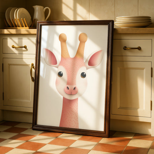Cute Giraffe Nursery Wall Art, Pink Baby Animal Print, Kids Room Poster, Girl Nursery Decor