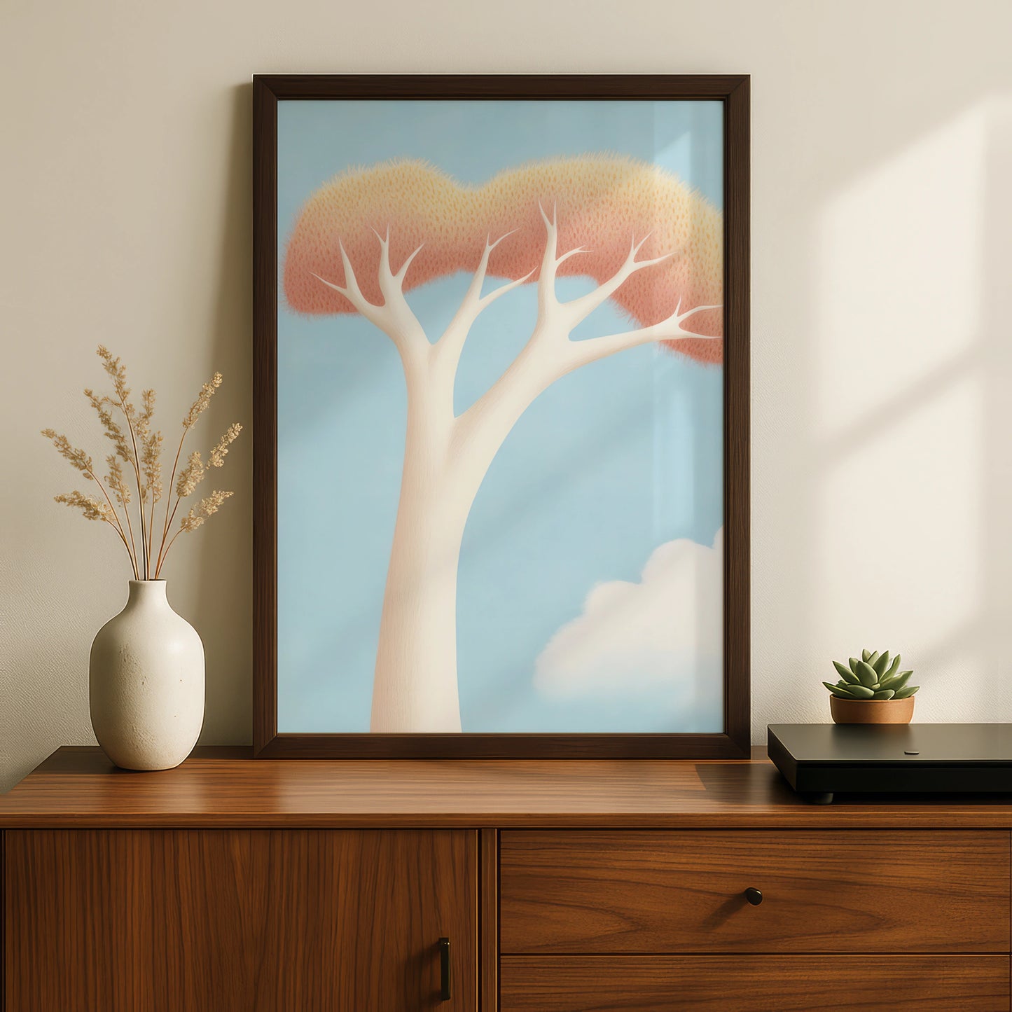 Nursery Tree Wall Art, Pastel Boho Print, Baby Room Poster, Soft Blue Pink Decor