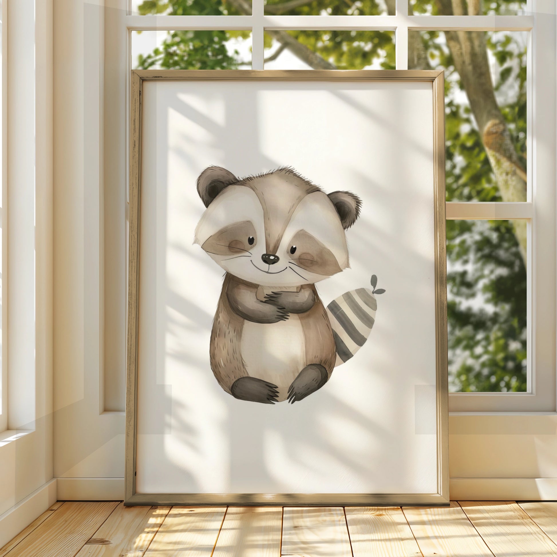 Raccoon Nursery Wall Art, Woodland Animal Poster, Baby Room Decor, Kids Print