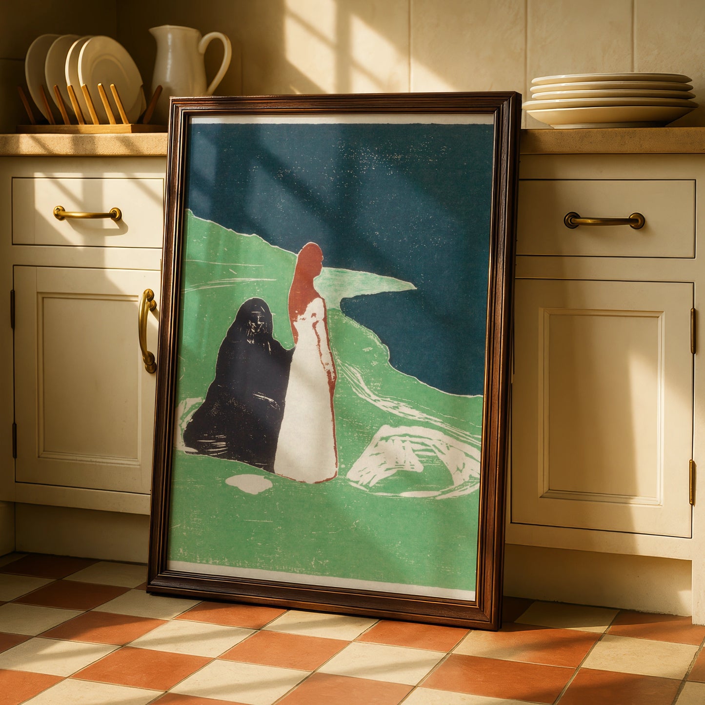 Halloween Gothic Art Print, Edvard Munch Style Poster, Dark Figure Wall Art, Spooky Women Shore