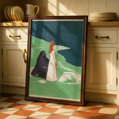 Halloween Gothic Art Print, Edvard Munch Style Poster, Dark Figure Wall Art, Spooky Women Shore