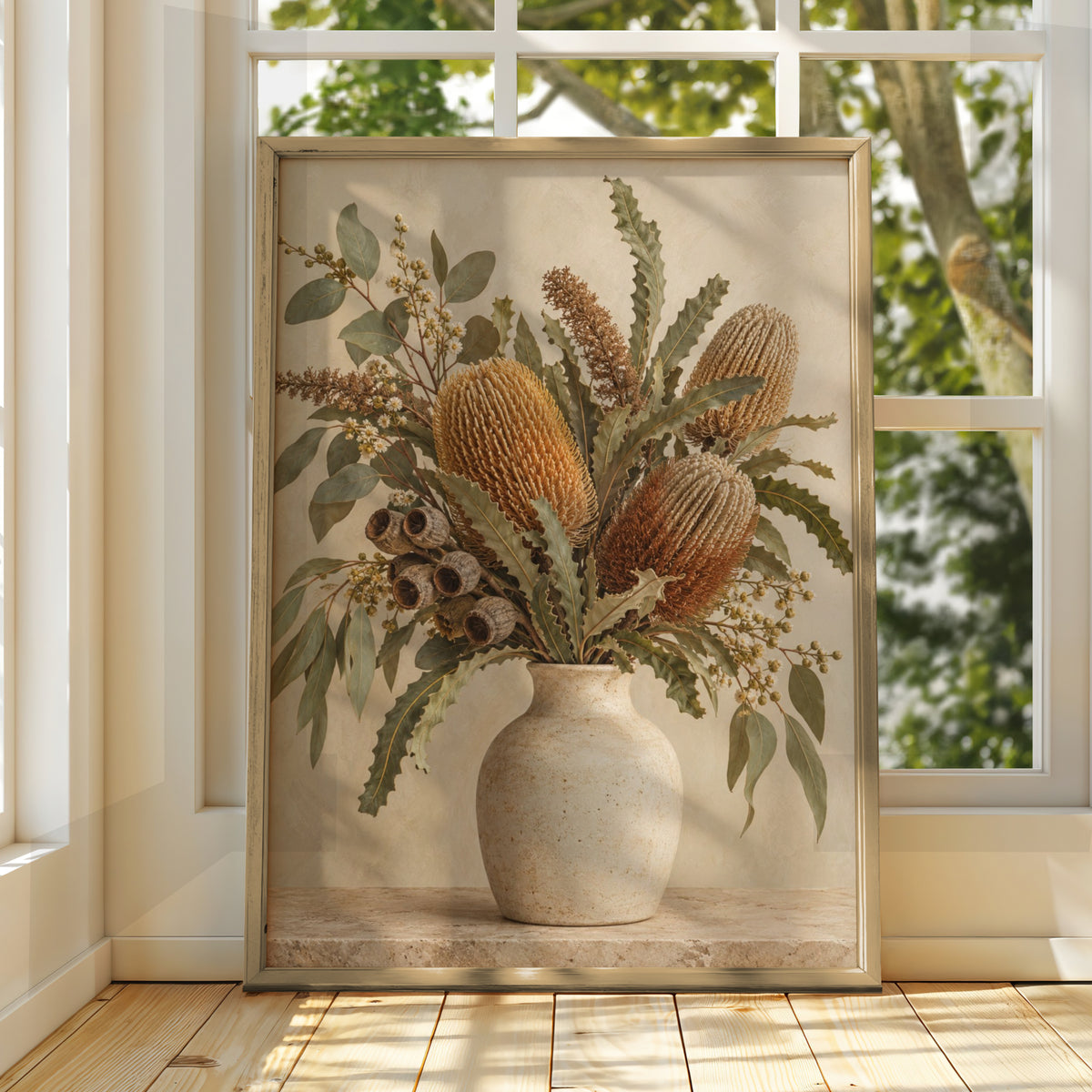 Australian Banksia Botanical Print, Native Flowers Wall Art, Eucalyptus Poster