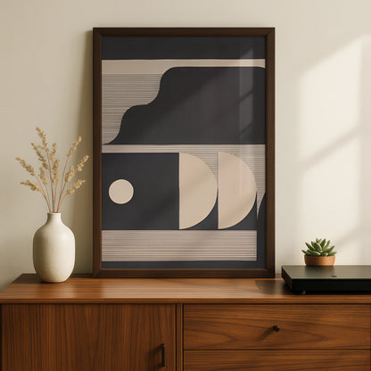 Geometric Abstract Print, Monochrome Wall Art, Dark Neutral Minimalist Poster, Modern Decor