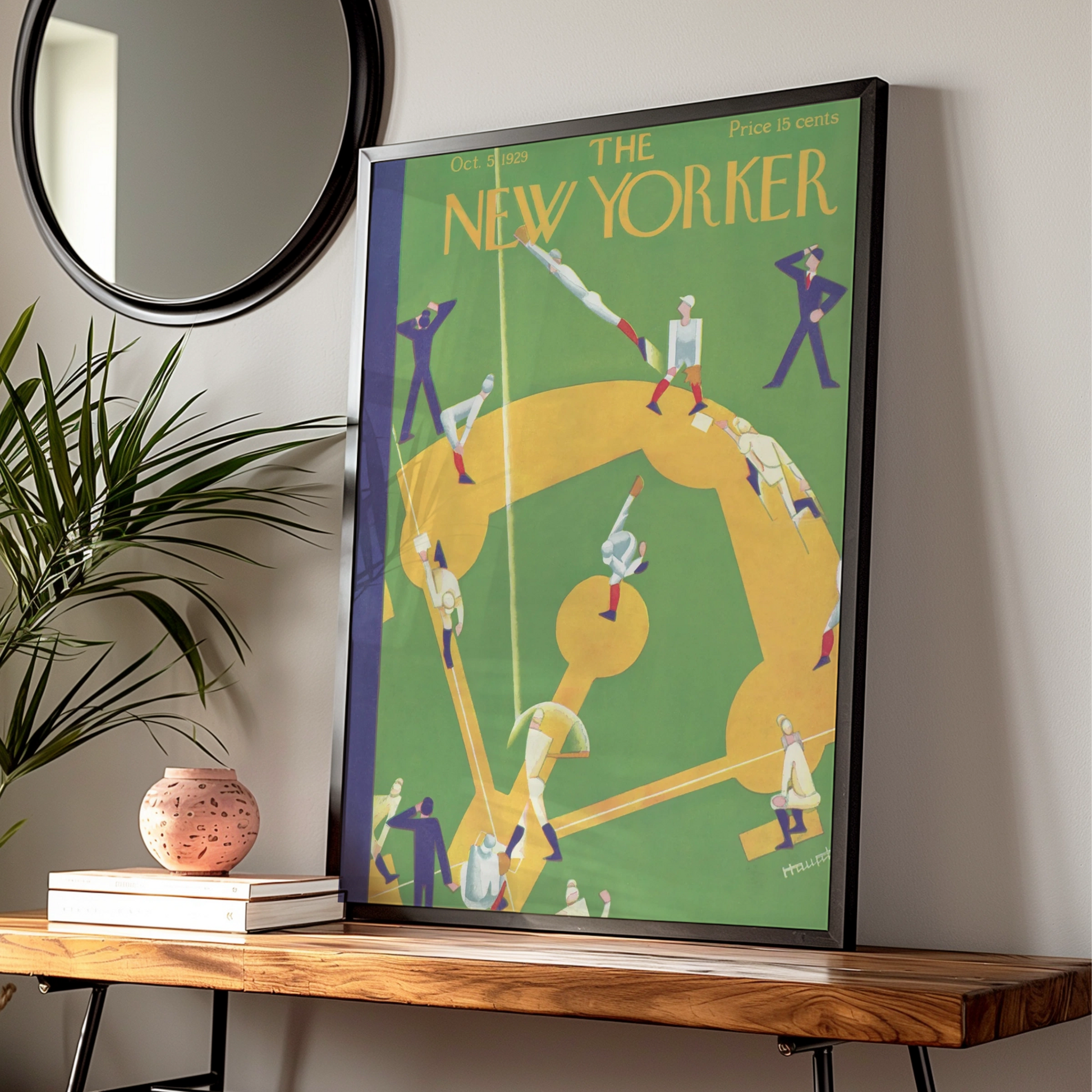 The New Yorker 1929 Baseball Cover Poster, Vintage Art Deco Sports Wall Art Print