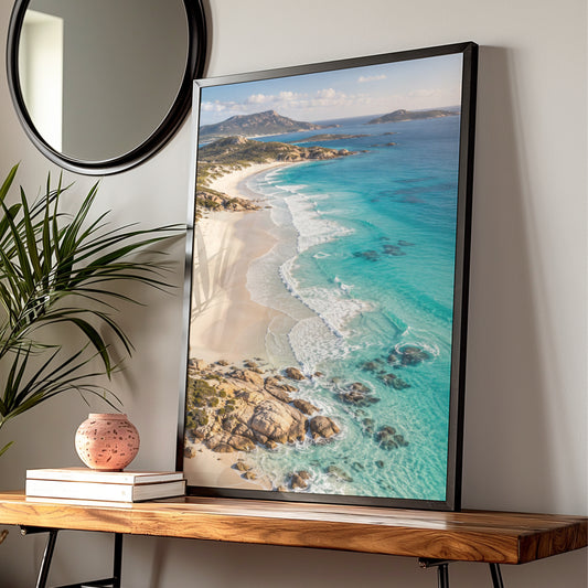 Australian Coastal Landscape Print, White Sand Beach, Turquoise Ocean Wall Art, Beach House Poster — Digital Download