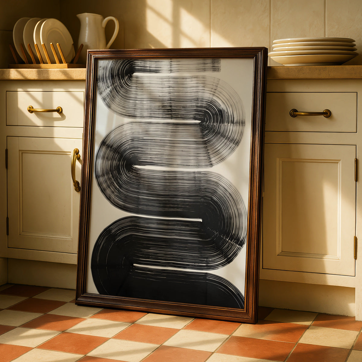 Abstract Brushstroke Wave Print, Monochrome Wall Art, Black and White Minimalist Poster