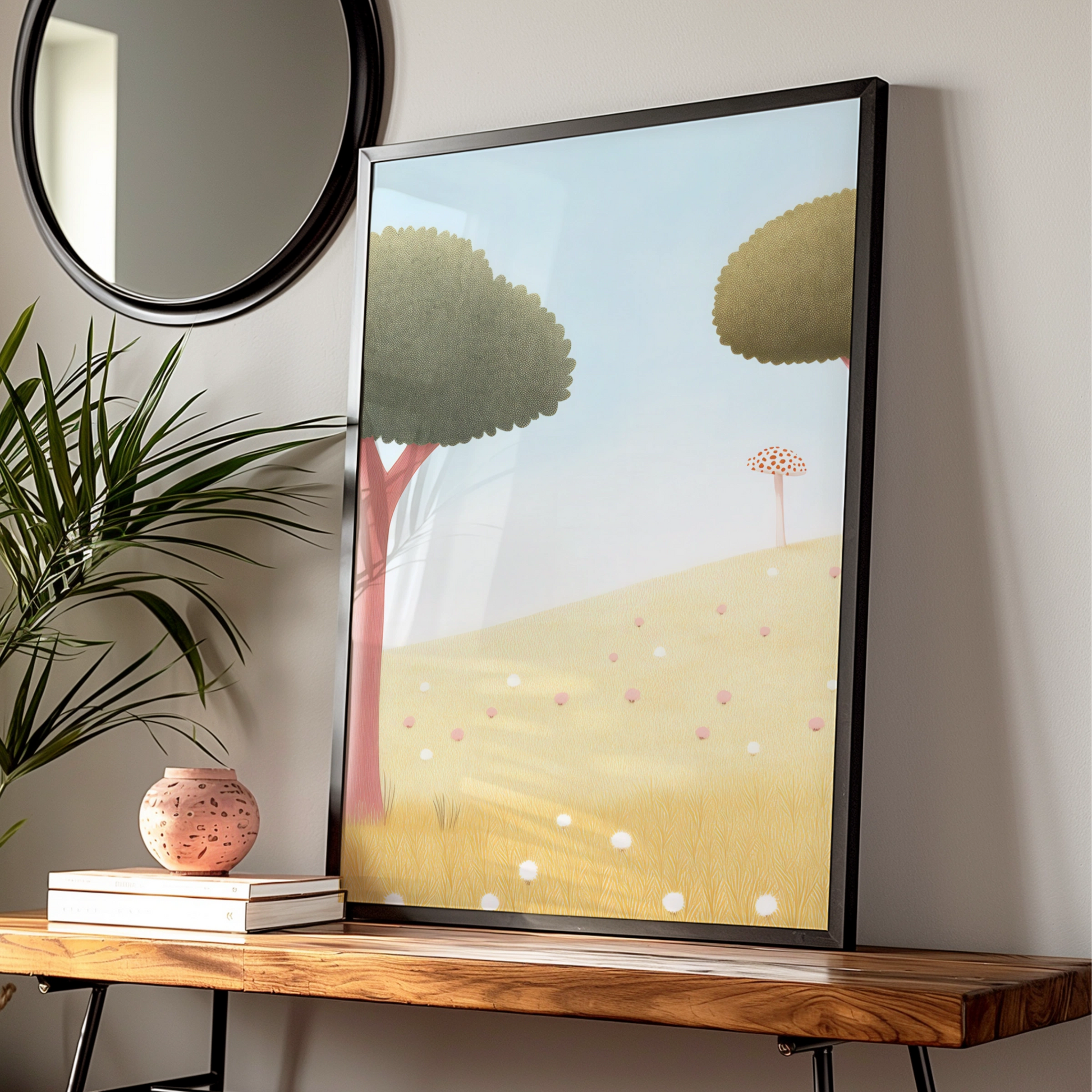 Nursery Wall Art Woodland Mushroom Print, Whimsical Trees Poster, Children's Room Decor