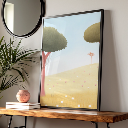 Nursery Wall Art Woodland Mushroom Print, Whimsical Trees Poster, Children's Room Decor