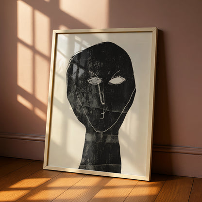 Abstract Face Portrait, Monochrome Wall Art, Black and White Minimalist Print, Modern Gallery Poster