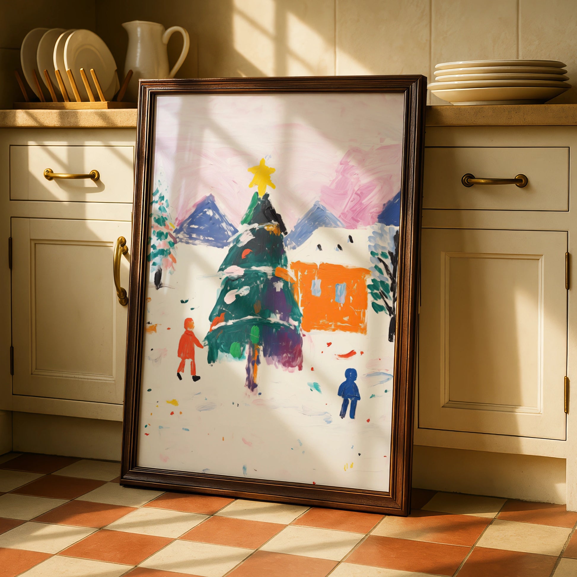 Christmas Tree Village Poster, Colourful Winter Scene, Festive Wall Art, Xmas Holiday Print