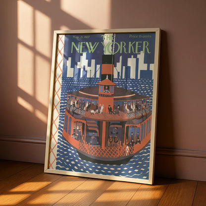 The New Yorker May 1927 Ferry Boat Poster, Vintage NYC Skyline Wall Art Print