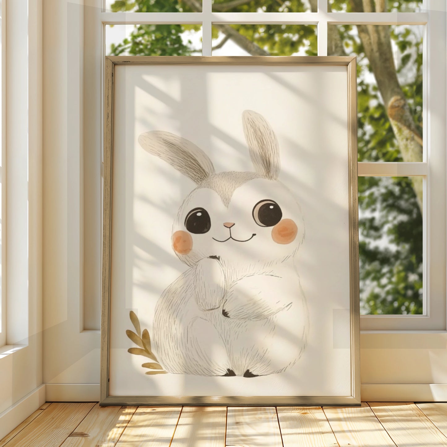 Cute Bunny Nursery Wall Art, Rabbit Poster, Baby Girl Boy Room Decor, Woodland Print