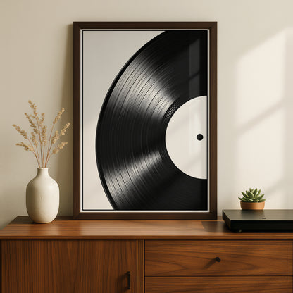 Vinyl Record Monochrome Wall Art, Black and White Music Poster, Minimalist Print, Modern Decor