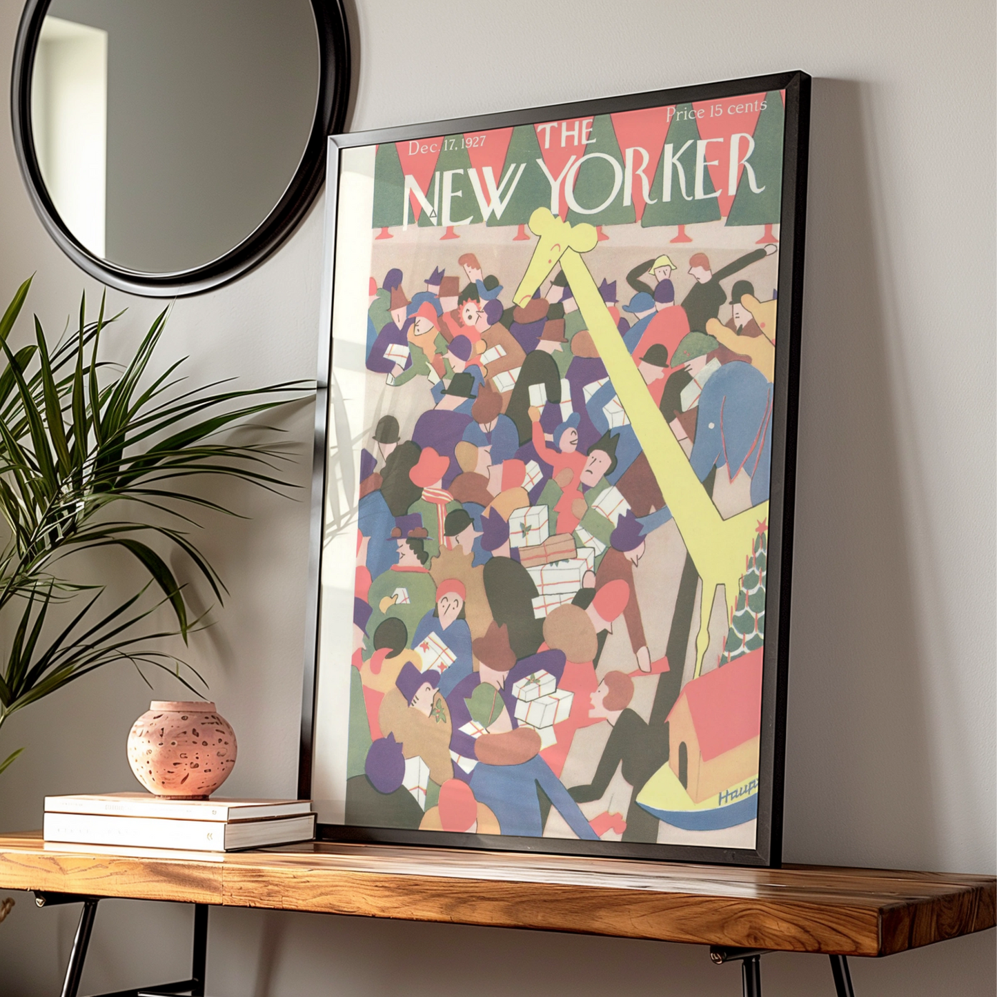 New Yorker 1927 Christmas Cover Poster, Vintage Holiday Art Deco Print, Festive Wall Art
