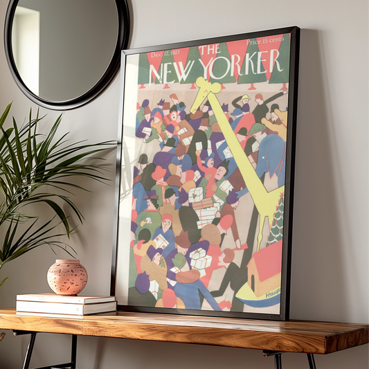 New Yorker 1927 Christmas Cover Poster, Vintage Holiday Art Deco Print, Festive Wall Art