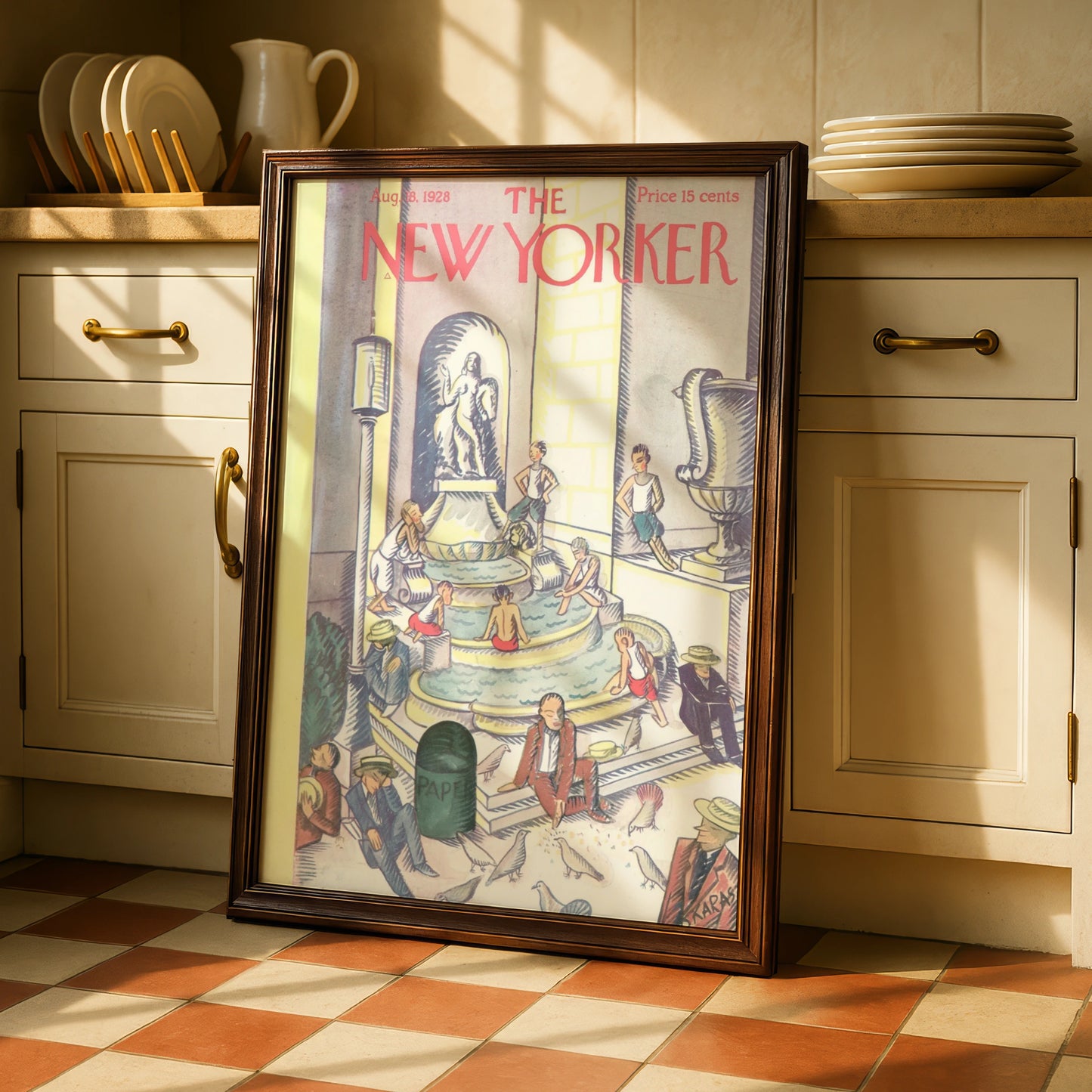 New Yorker Cover August 1928, Vintage City Fountain Art Poster, Retro Wall Art Print