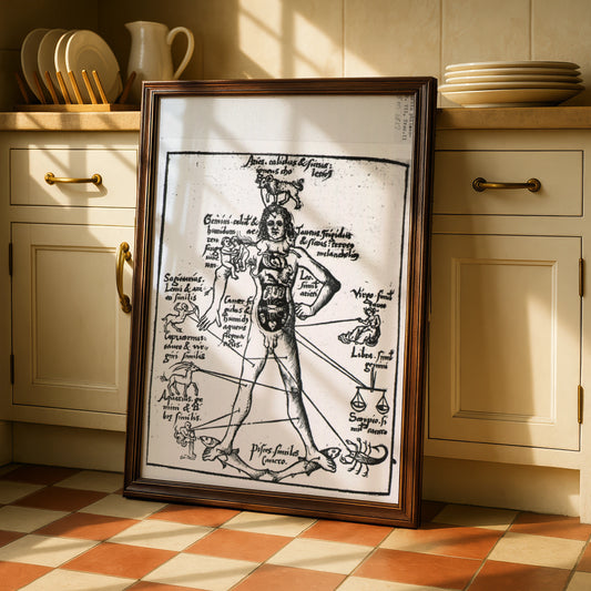 Medieval Zodiac Man Poster, Astrology Anatomy Art Print, Vintage Star Sign Wall Art