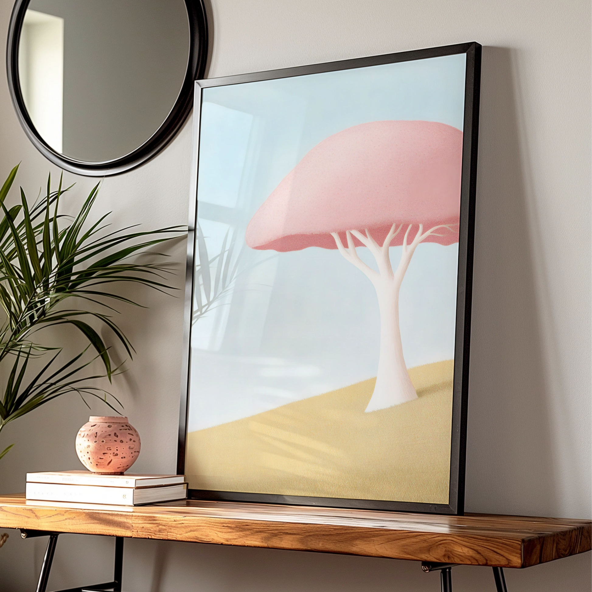 Nursery Wall Art Pink Tree Print, Pastel Baby Room Poster, Minimalist Kids Decor
