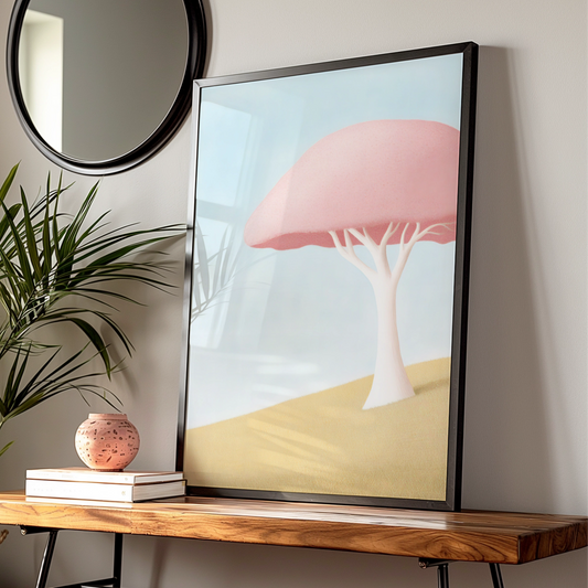 Nursery Wall Art Pink Tree Print, Pastel Baby Room Poster, Minimalist Kids Decor