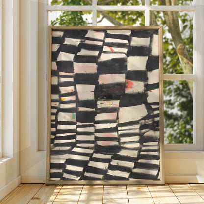 Abstract Black White Grid Painting Print, Monochrome Wall Art, Modern Contemporary Poster