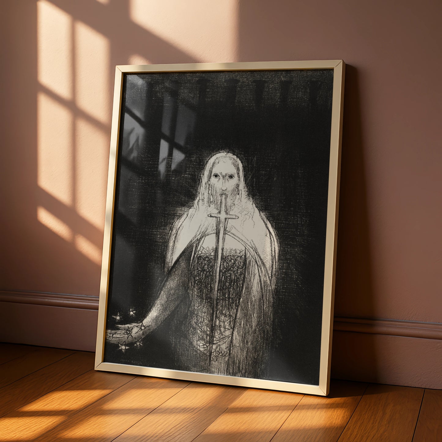 Halloween Gothic Ghost Figure Poster, Dark Occult Wall Art, Black White Sword Print